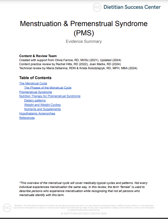 Menstruation and Premenstrual Syndrome (PMS) Nutrition Evidence Summary